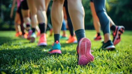 Obraz premium Feel the burn with a close-up of a person pushing their limits at an outdoor fitness bootcamp, enjoying a high-energy workout in the park. 