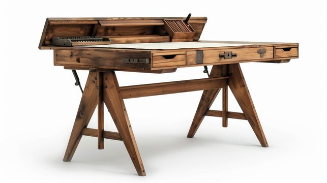 Drafting Table isolate on white background: Ergonomic design for architects and artists, adjustable angle for precise drawing or drafting needs.
