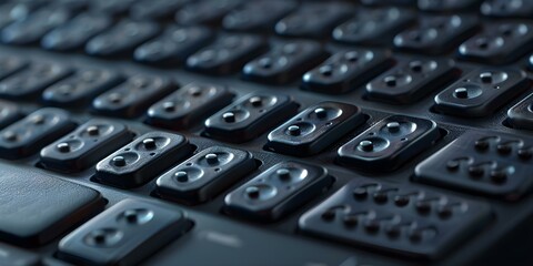 Obraz premium Computer keyboard braille display aids visually impaired individuals in using technology. Concept Assistive Technology, Accessibility, Braille Display, Visually Impaired, Technology adaptions