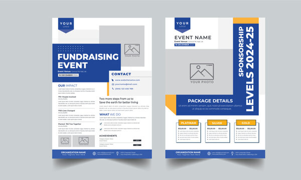 Nonprofit Event, Sponsorship Levels, Fundraising Flyers design layout with 2 style concept template