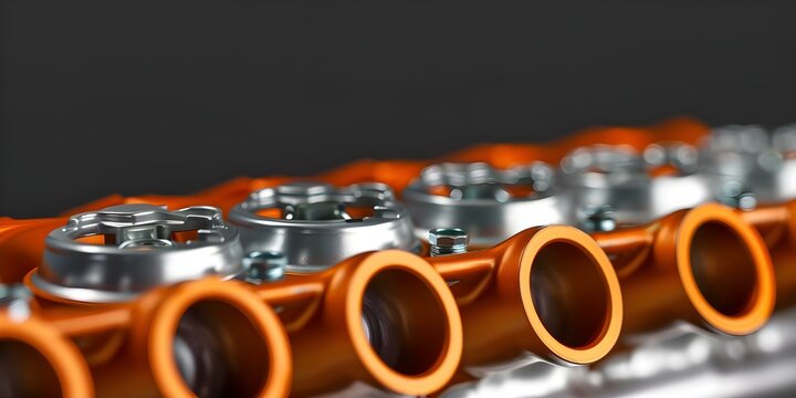 Sleek custom intake manifold on highperformance vehicle in stylish studio setting. Concept Custom Intake Manifold, High Performance Vehicle, Stylish Studio Setting, Automotive Photography