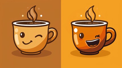 Produce a mascot in vector style for a coffee shop, a cozy, smiling coffee cup with steam rising above, inviting and warm