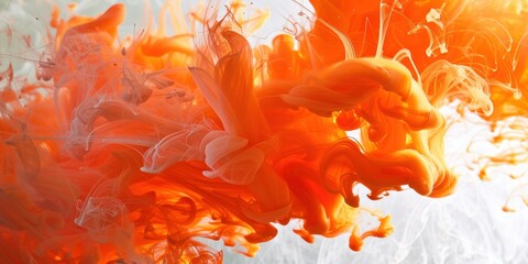 Orange ink clouds in water, abstract background
