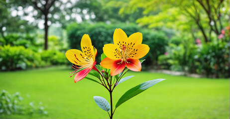 Graceful Dance of Alstroemeria Flowers Amidst Morning Dew
