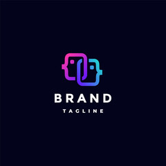 Simple Two Head Lines Connected Logo Design. Chain Connection Two Colorful Heads Icon Logo Design.