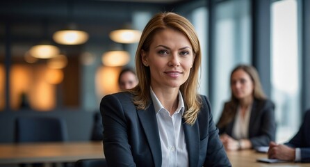Woman, business and diversity in boardroom for meeting or presentation, manager or leader with collaboration. Female person and colleagues