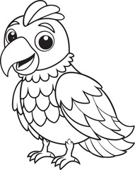 Cute Parrot Doodle Coloring Cartoon Character