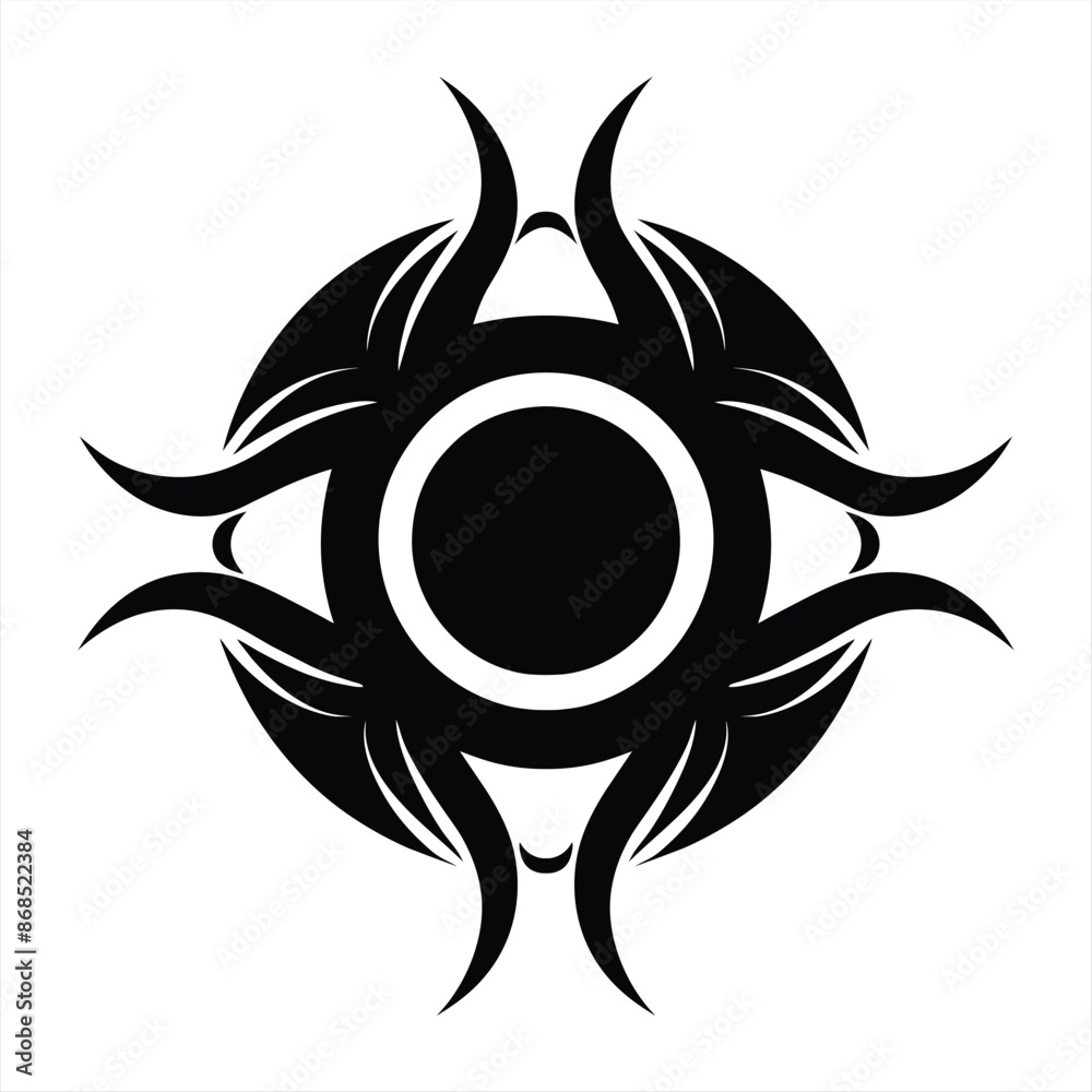 Aufkleber abstract circular tribal tattoo vector design with swirling rays central circle isolated on white ba
