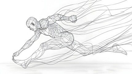 Minimalist 3D Render of Continuous Line Drawing of Heptathlete in Motion