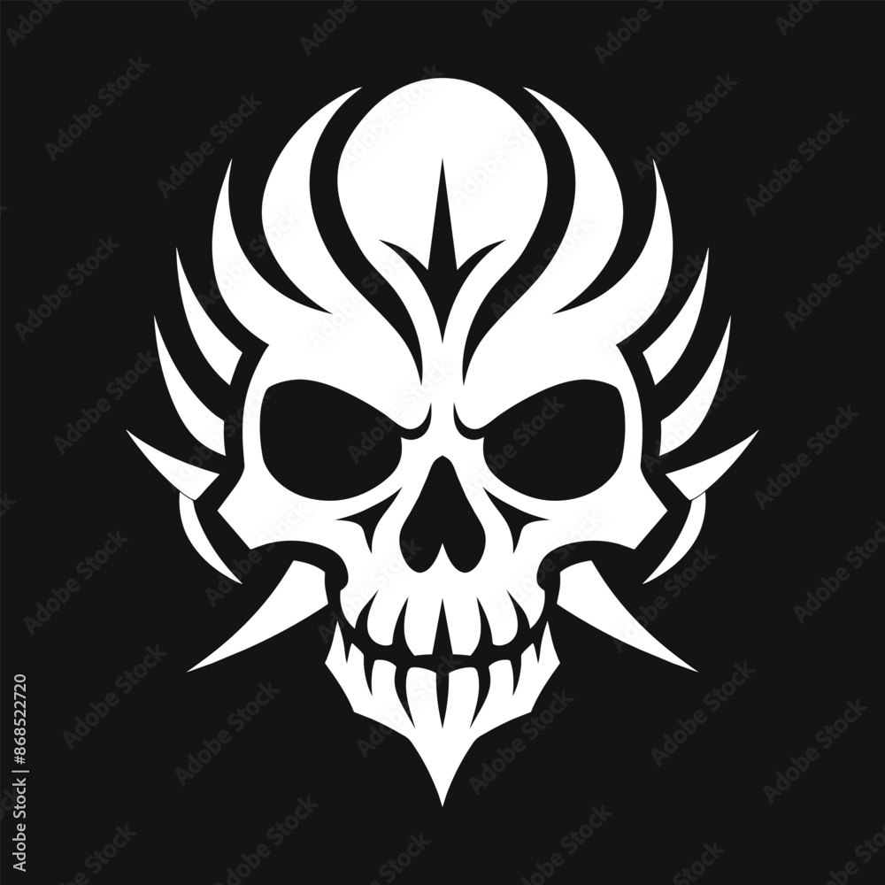 Aufkleber abstract tribal human skull head vector tattoo design with sharp teeth spiked patterns