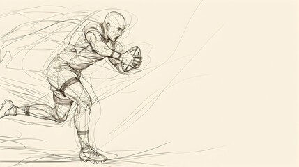 Fototapeta premium Minimalist Line Drawing of a Rugby Player Running with the Ball