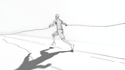 Minimalist One Line Drawing of a Runner Crossing the Finish Line