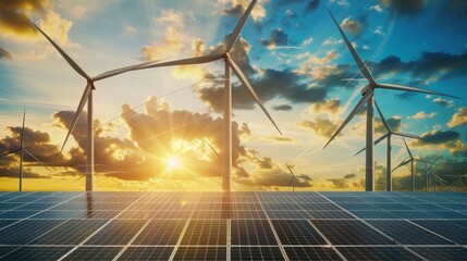 Solar cell in solar farm, Alternative energy and sustainable energy, photovoltaic, Pure energy renewable, clean energy, solar energy, reduce global warming, environment, green energy