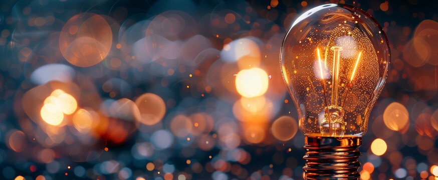 Great idea concept, Idea, innovation and inspiration, creativity with light bulbs that shine glitter on table, new ideas with innovative technology and creativity, business, education, technology