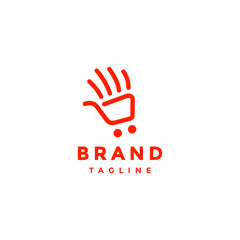 Fun Halo Shopping Lines Logo Design. Cart Icon Line Forming Hi Hand Gesture Logo Design.