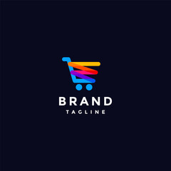 Colorful Zig-Zag Shopping Cart Logo Design. Colored Zig-Zag Lines Form Shopping Cart Logo Design.