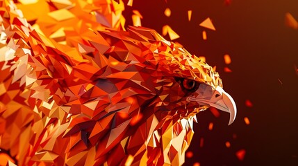 Fototapeta premium Polygonal Fire Hawk Ready to Strike Fierce Predatory Bird
