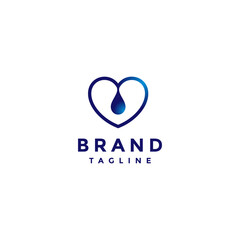 Simple Heart Water Drops Logo Design. Water Drops In The Center Of The Heart Logo Design.