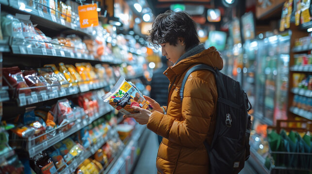 Customer Looking at Jar of Goods in Supermarket