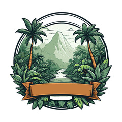 Vintage Jungle Adventure Badge Illustration