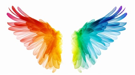 Obraz premium The wings of a bird are shown in a rainbow of colors. The wings are spread wide open, creating a sense of freedom and lightness. The colors of the wings are vibrant and bold, adding a sense of energy