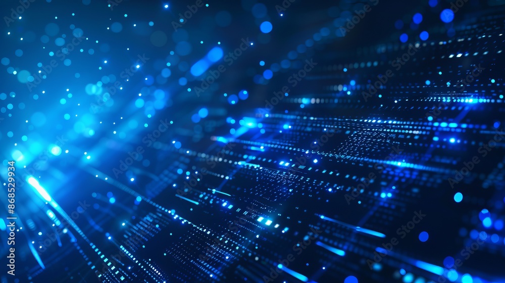 Wall mural futuristic blue technology background with cyber network and digital data patterns