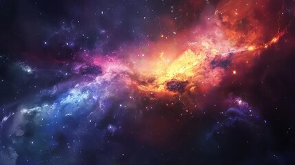Fototapeta premium Colorful Abstract Background Depicting Vast Space with Galaxies, Stars, and Supernova Explosions in Deep Cosmic Scene