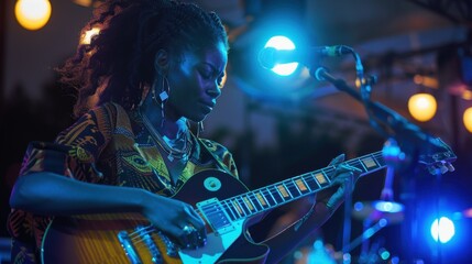 Obraz premium Female musician performing with a guitar