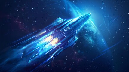 Obraz premium AI Generated Galaxy Space Scene with Cosmic Satellite and Rocket Ship - Perfect for Space Adventures Promotion