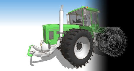 tractor graphic sketch 3d illustration	