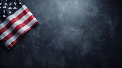 American flag with a dark, moody background, ample text space on top, perfect for celebrating Labor Day with a patriotic touch, minimalistic lighting