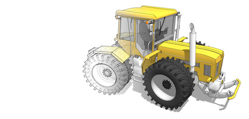 tractor graphic sketch 3d illustration	