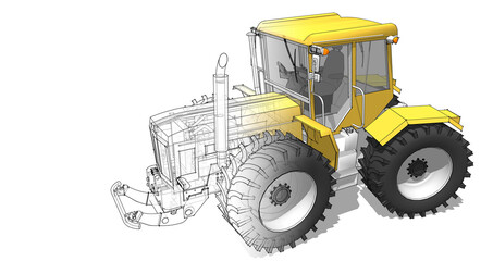 Fototapeta premium tractor graphic sketch 3d illustration 