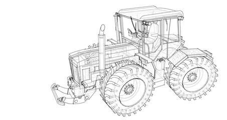 tractor graphic sketch 3d illustration	