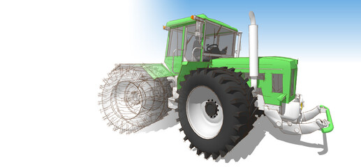tractor graphic sketch 3d illustration	