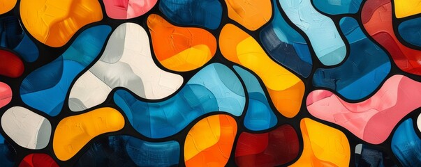 Colorful abstract shapes with thick outlines