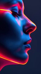A Close-up Shot of a Abstract human faces with bright and bold neon colors
