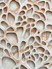 White plastic material with an intricate cutout pattern in brown and beige colors