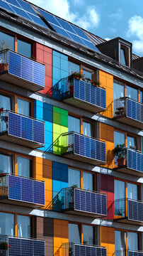 balc&oacute;n de vivienda con paneles solares