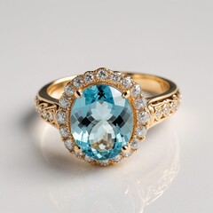 Aquamarine Elegance Stunning Ring with Inlaid Gemstone on White