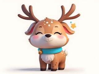 3D Cute cartoon reindeer. White background. Generative AI