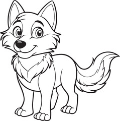 Cute Wolf Doodle Coloring Page Character for Kids' Activities