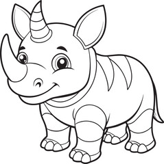 Cute Rhinoceros Doodle Coloring Page Character