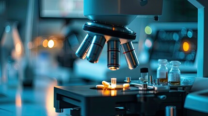 Closeup stethoscope with medical instruments technology background 