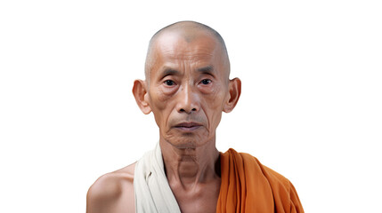Thai elderly man alone against a stark white background