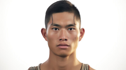 Thai young man in alone against a stark white backdrop