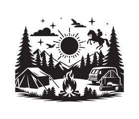 camping and campfire svg vector art graphic resources silhouette vector style, white background