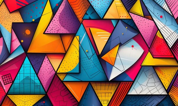 Abstract pop art triangles with vibrant outlines