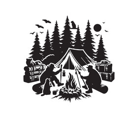 Obraz premium camping and campfire svg vector art graphic resources silhouette vector style, white background