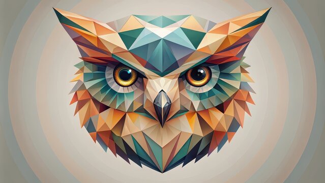 Geometric owl head design made of polygons in soft colors, geometric, owl, head, design, polygons, soft colors, abstract, animal
